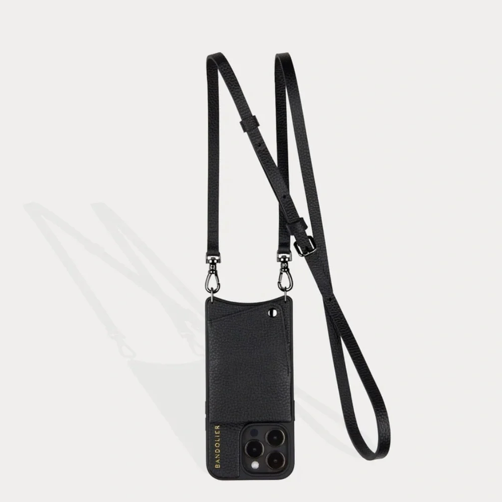 Bandolier Emma Pebble Leather Case Crossbody in Black for iPhone 13 Pro Max